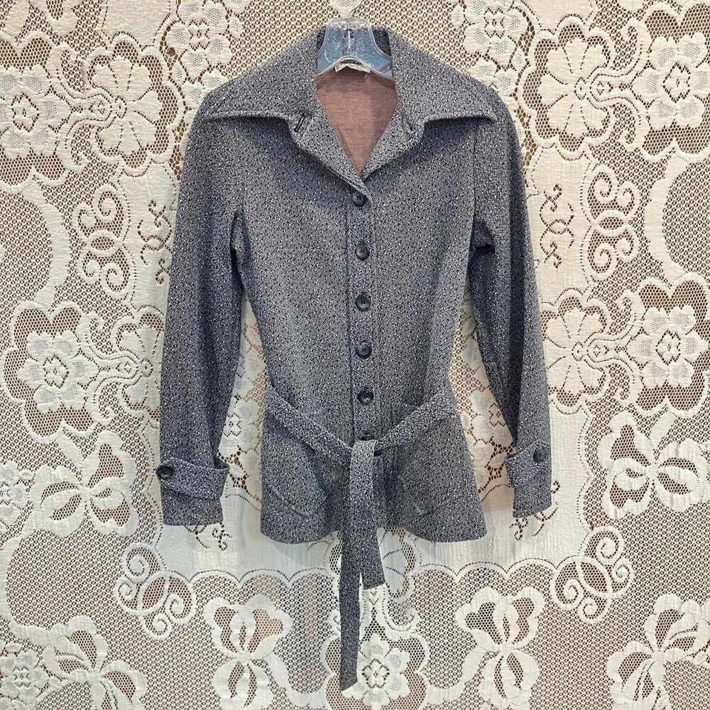 vintage late 50s gray tweed button up jacket with tie waist / short trench coat